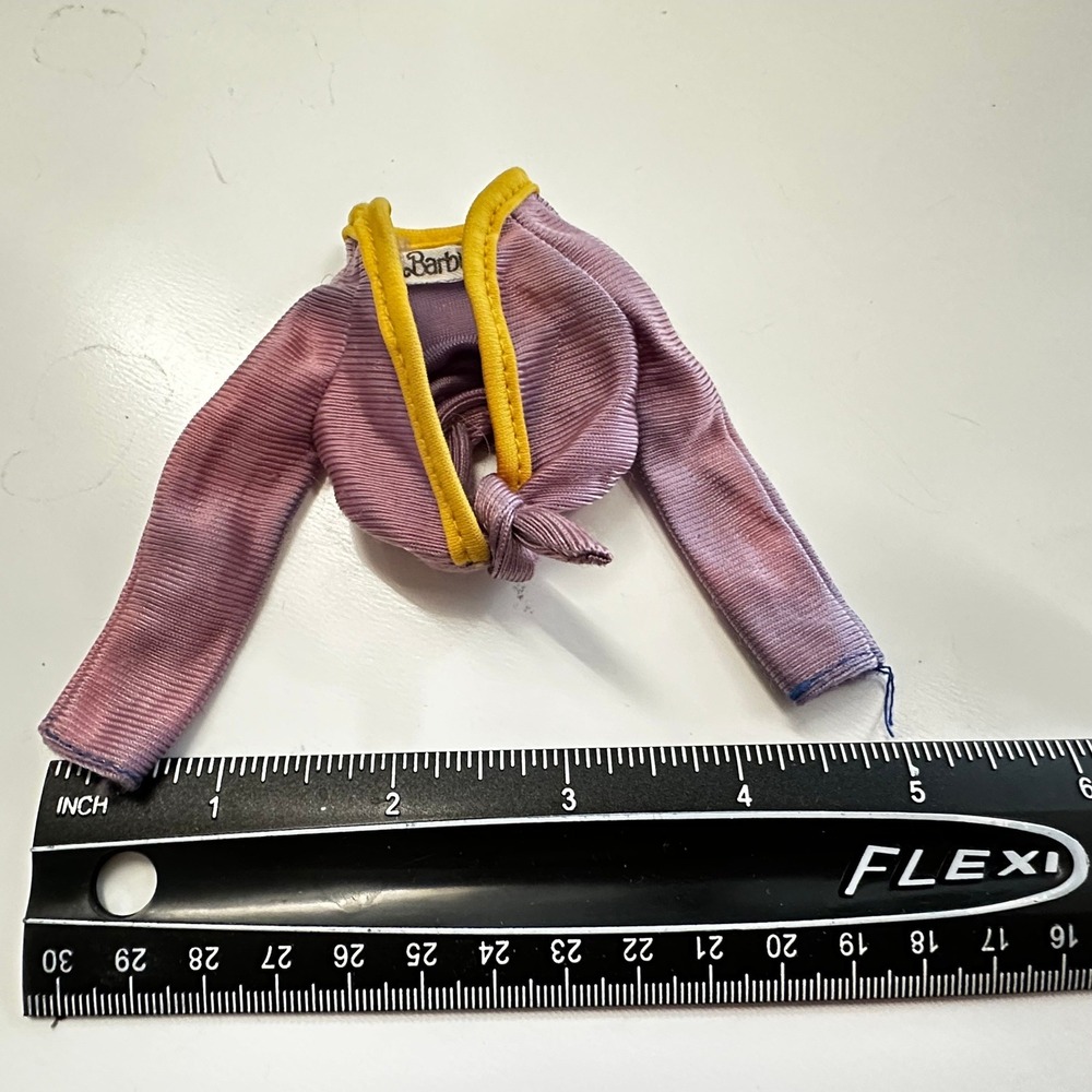 Barbie Fashion Fun Tie‑Front Top Purple Ribbed Knit Yellow Trim Rare 1981-1984